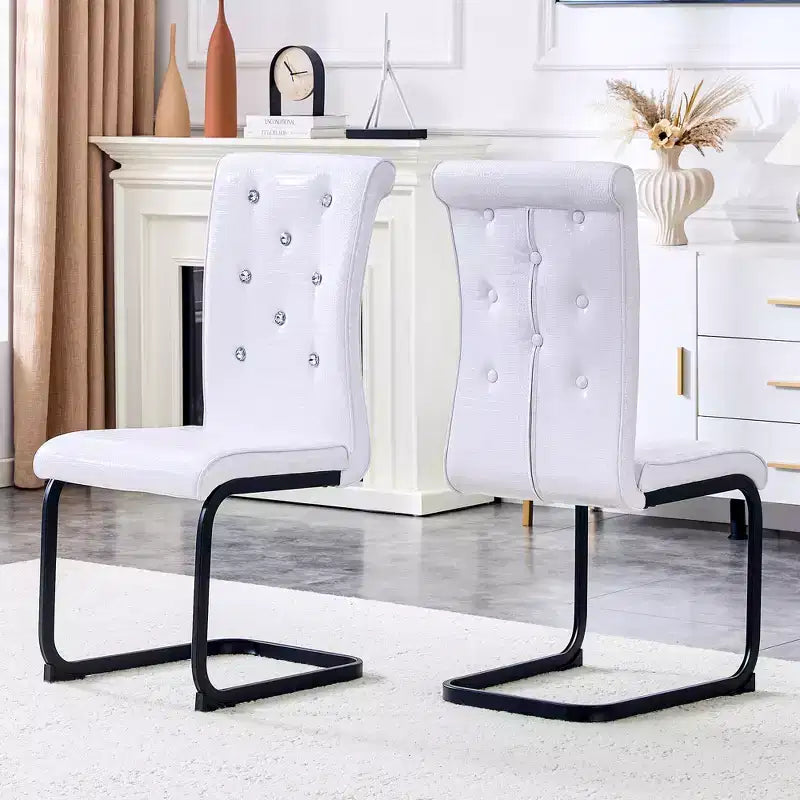 Set of 2 Retro Alligator Skin Upholstered Dining Chairs with Black Metal Legs
