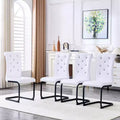 Set of 4 Upholstered Dining Chairs with Faux Leather and Crystal Buckle Details, with Durable Metal Legs