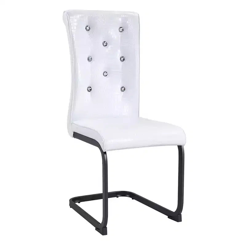 Lot de 4 Chaises de Salle à Manger Rembourrées en Similicuir avec Détails de Boucle en Cristal et Pieds en Métal Durables