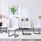 Lot de 4 Chaises de Salle à Manger Rembourrées en Similicuir avec Détails de Boucle en Cristal et Pieds en Métal Durables