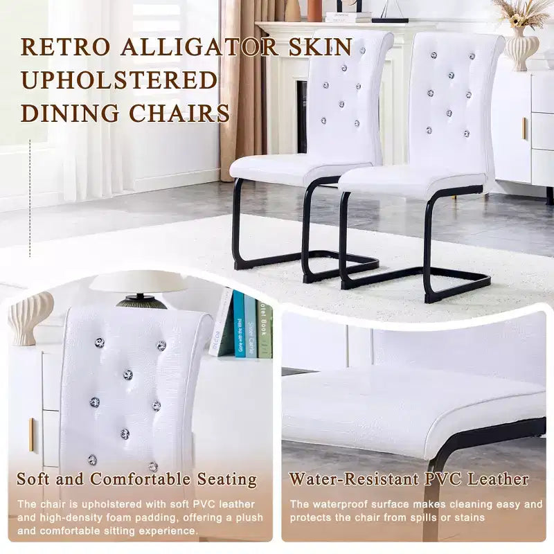 Lot de 4 Chaises de Salle à Manger Rembourrées en Similicuir avec Détails de Boucle en Cristal et Pieds en Métal Durables