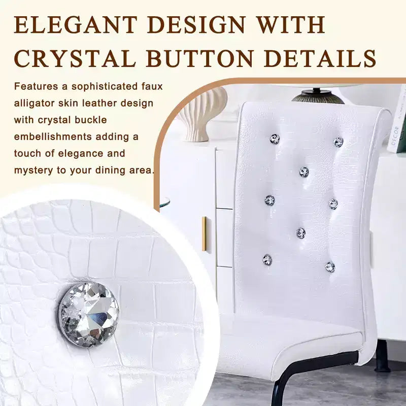Lot de 4 Chaises de Salle à Manger Rembourrées en Similicuir avec Détails de Boucle en Cristal et Pieds en Métal Durables