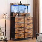 Commode de rangement industrielle à 11 tiroirs pour chambre à coucher, organisateur de rangement en tissu pour chambre, salon, couloir, entrée