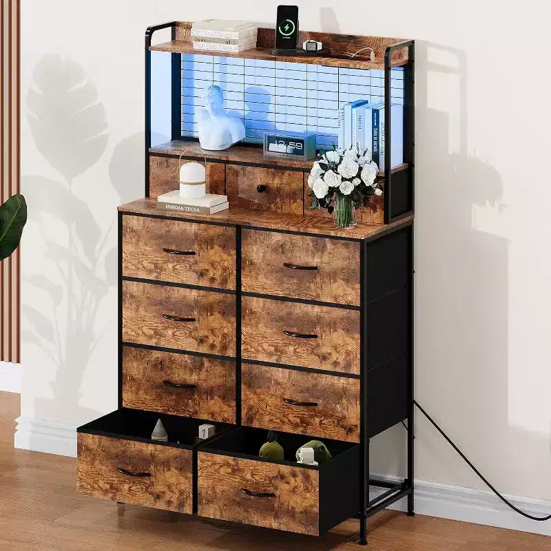 Commode de rangement industrielle à 11 tiroirs pour chambre à coucher, organisateur de rangement en tissu pour chambre, salon, couloir, entrée
