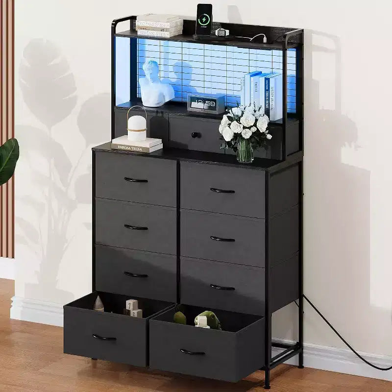 Commode de rangement industrielle à 11 tiroirs pour chambre à coucher, organisateur de rangement en tissu pour chambre, salon, couloir, entrée