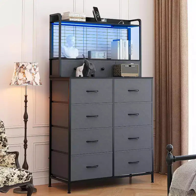 Commode de rangement industrielle à 11 tiroirs pour chambre à coucher, organisateur de rangement en tissu pour chambre, salon, couloir, entrée