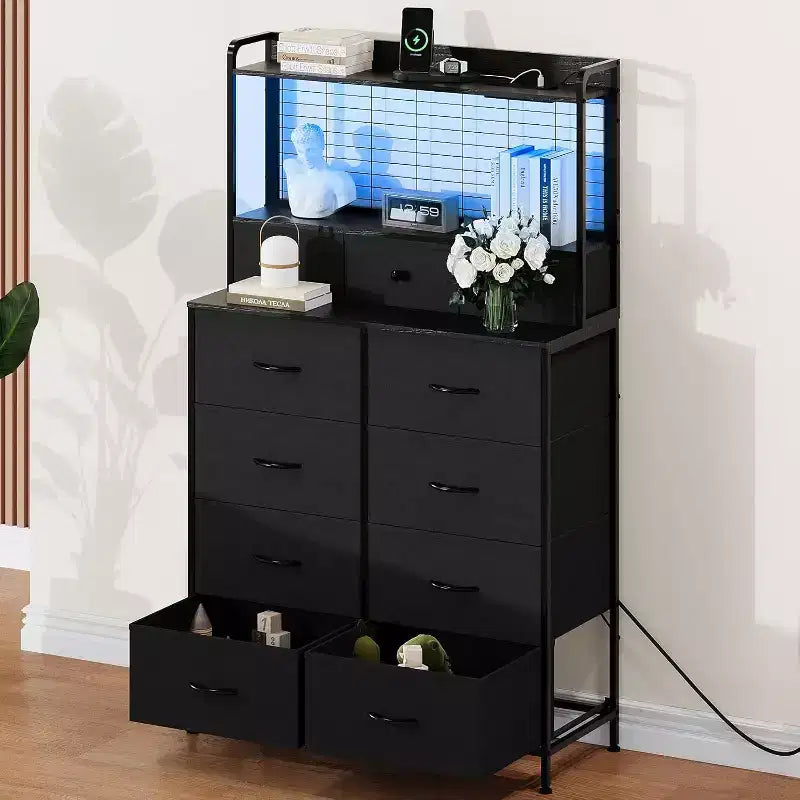 Commode de rangement industrielle à 11 tiroirs pour chambre à coucher, organisateur de rangement en tissu pour chambre, salon, couloir, entrée