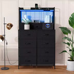 11-Drawer Industrial Dresser for Bedroom, Fabric Storage Organizer Chest of Drawers for Bedroom Living Room Hallway Entryway