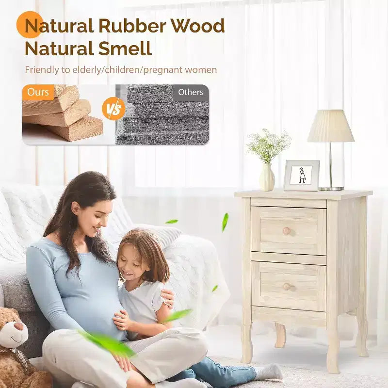 VINGLI Table de chevet en bois massif non fini pour bricolage couleur, petite table de chevet en bois naturel pour chambre à coucher avec tiroirs, véritable table de chevet en bois