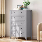 Commode haute en bois à 5 tiroirs, tiroirs profonds modernes avec poignées en métal, commode de rangement polyvalente pour chambre à coucher, entrée, couloir