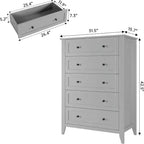 Commode haute en bois à 5 tiroirs, tiroirs profonds modernes avec poignées en métal, commode de rangement polyvalente pour chambre à coucher, entrée, couloir