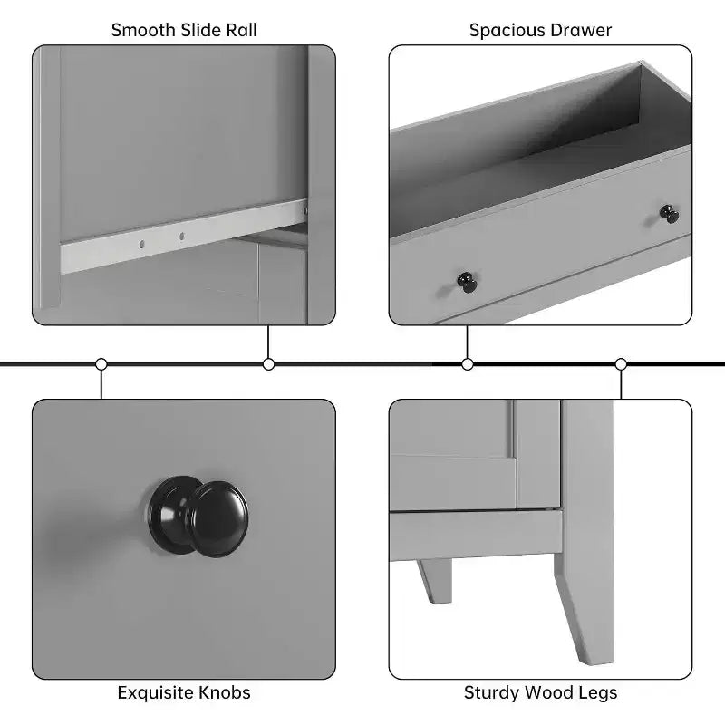 Commode haute en bois à 5 tiroirs, tiroirs profonds modernes avec poignées en métal, commode de rangement polyvalente pour chambre à coucher, entrée, couloir