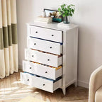 Commode haute en bois à 5 tiroirs, tiroirs profonds modernes avec poignées en métal, commode de rangement polyvalente pour chambre à coucher, entrée, couloir