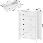Commode haute en bois à 5 tiroirs, tiroirs profonds modernes avec poignées en métal, commode de rangement polyvalente pour chambre à coucher, entrée, couloir