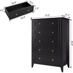 Commode haute en bois à 5 tiroirs, tiroirs profonds modernes avec poignées en métal, commode de rangement polyvalente pour chambre à coucher, entrée, couloir