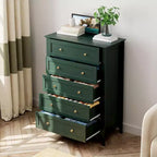Commode haute en bois à 5 tiroirs, tiroirs profonds modernes avec poignées en métal, commode de rangement polyvalente pour chambre à coucher, entrée, couloir