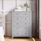 Commode haute en bois à 5 tiroirs, tiroirs profonds modernes avec poignées en métal, commode de rangement polyvalente pour chambre à coucher, entrée, couloir