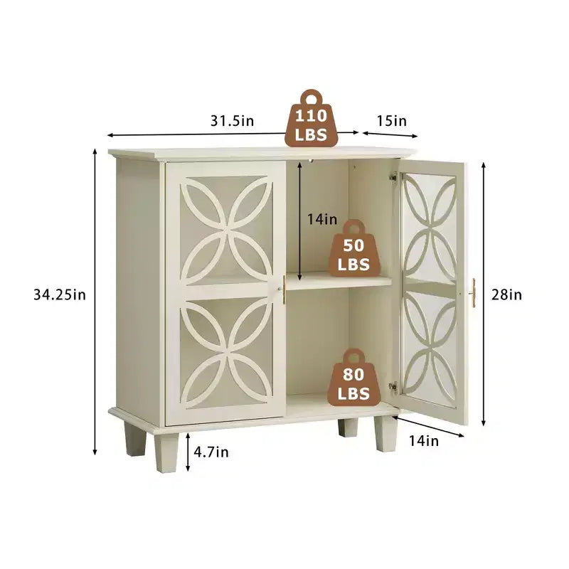 MAYEERTY Buffet Bahut de Rangement avec Portes en Verre Trempé Table Console de Cuisine Rétro Moderne pour Salon Cuisine Couleur Crème