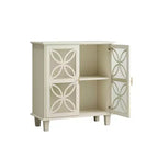 MAYEERTY Buffet Bahut de Rangement avec Portes en Verre Trempé Table Console de Cuisine Rétro Moderne pour Salon Cuisine Couleur Crème