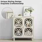 MAYEERTY Buffet Bahut de Rangement avec Portes en Verre Trempé Table Console de Cuisine Rétro Moderne pour Salon Cuisine Couleur Crème