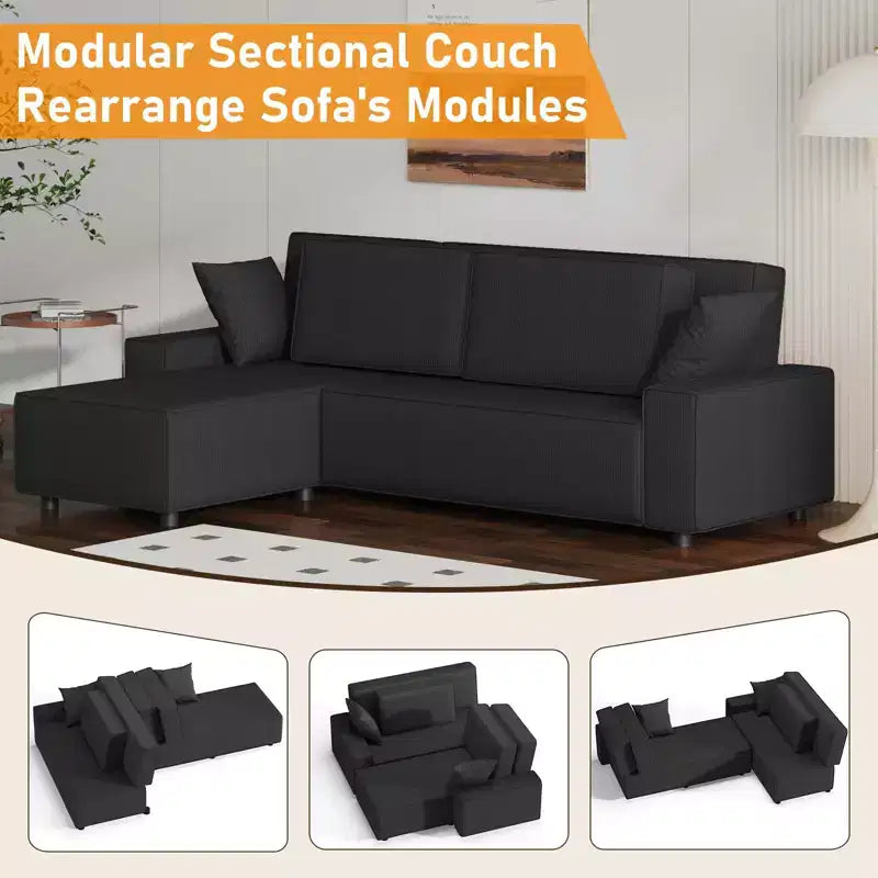 Canapé d'angle modulable en L avec pouf, canapé nuage moelleux en éponge livré en boîte, aucun assemblage requis, rembourré moderne pour salon