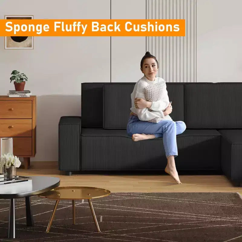 Canapé d'angle modulable en L avec pouf, canapé nuage moelleux en éponge livré en boîte, aucun assemblage requis, rembourré moderne pour salon