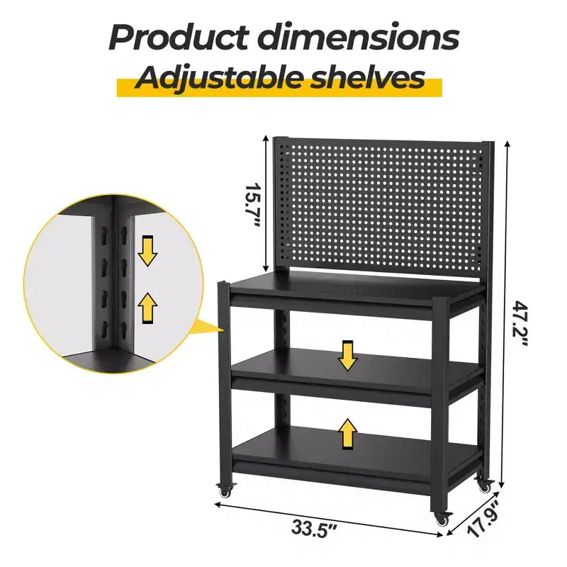 Clihome Établi roulant 120 cm avec panneau perforé, capacité 450 kg