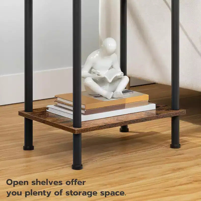 Table d'appoint ACOINEL avec station de charge, Table de chevet avec port USB, Port Type-C et Prise CA, Étagères de rangement à 2 niveaux