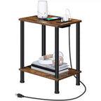 Table d'appoint ACOINEL avec station de charge, Table de chevet avec port USB, Port Type-C et Prise CA, Étagères de rangement à 2 niveaux