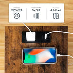 Table d'appoint ACOINEL avec station de charge, Table de chevet avec port USB, Port Type-C et Prise CA, Étagères de rangement à 2 niveaux