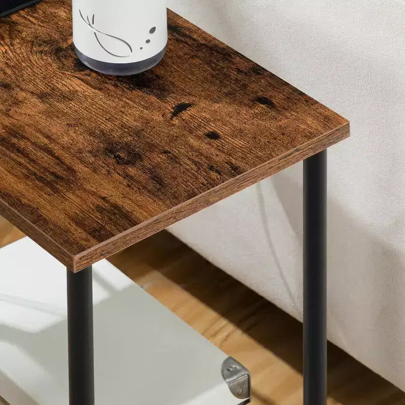 Table d'appoint ACOINEL avec station de charge, Table de chevet avec port USB, Port Type-C et Prise CA, Étagères de rangement à 2 niveaux