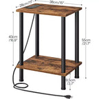 Table d'appoint ACOINEL avec station de charge, Table de chevet avec port USB, Port Type-C et Prise CA, Étagères de rangement à 2 niveaux