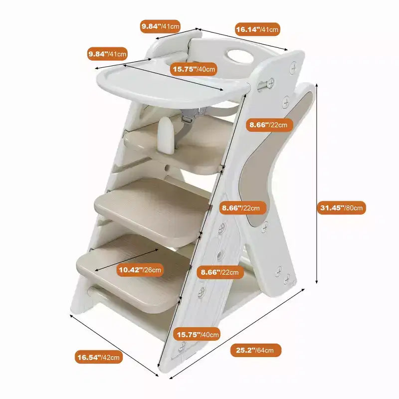 Chaise haute multifonctionnelle pour tout-petits, tour d'apprentissage réglable en hauteur avec harnais à 5 points et grand plateau amovible pour l'alimentation et les repas