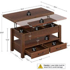 Table Basse Relevable Transformable, Se Convertit en Table à Manger ou Bureau avec Grand Espace de Rangement