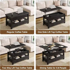 Table Basse Relevable Transformable, Se Convertit en Table à Manger ou Bureau avec Grand Espace de Rangement