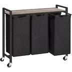 ACOINEL Tri de linge à 3 sections, panier à linge roulant de 311,5 gal (43,4 L) avec roulettes, gris-beige et noir pour buanderie, salle de bain, chambre à coucher