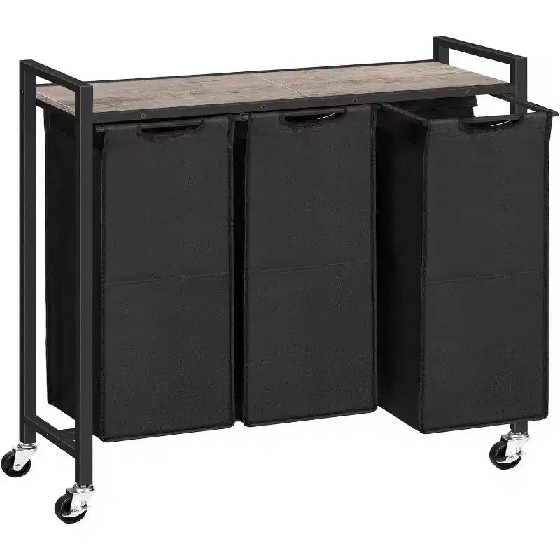 ACOINEL Tri de linge à 3 sections, panier à linge roulant de 311,5 gal (43,4 L) avec roulettes, gris-beige et noir pour buanderie, salle de bain, chambre à coucher