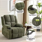 Fauteuil inclinable releveur avec massage, fauteuil inclinable électrique grand format à plat 155° pour personnes âgées, aide à la position debout avec 2 porte-gobelets, fauteuil de salon
