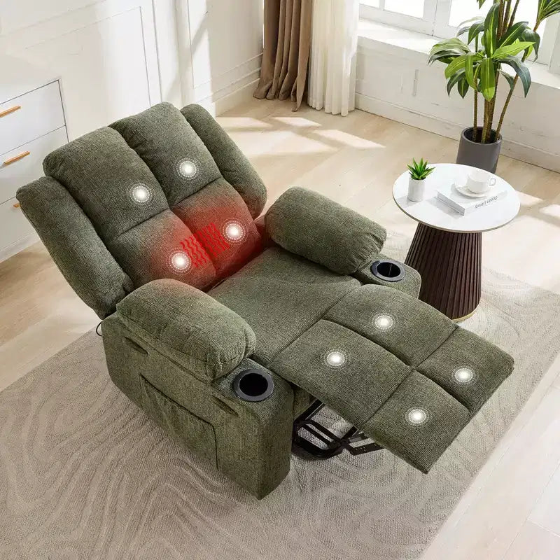 Fauteuil inclinable releveur avec massage, fauteuil inclinable électrique grand format à plat 155° pour personnes âgées, aide à la position debout avec 2 porte-gobelets, fauteuil de salon