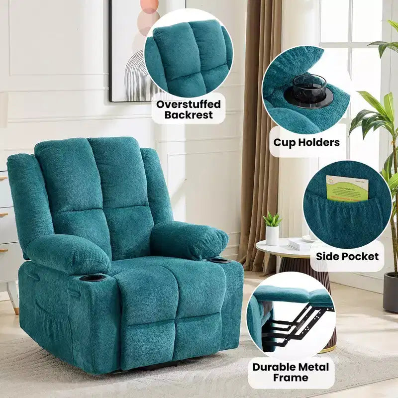 Fauteuil inclinable releveur avec massage, fauteuil inclinable électrique grand format à plat 155° pour personnes âgées, aide à la position debout avec 2 porte-gobelets, fauteuil de salon