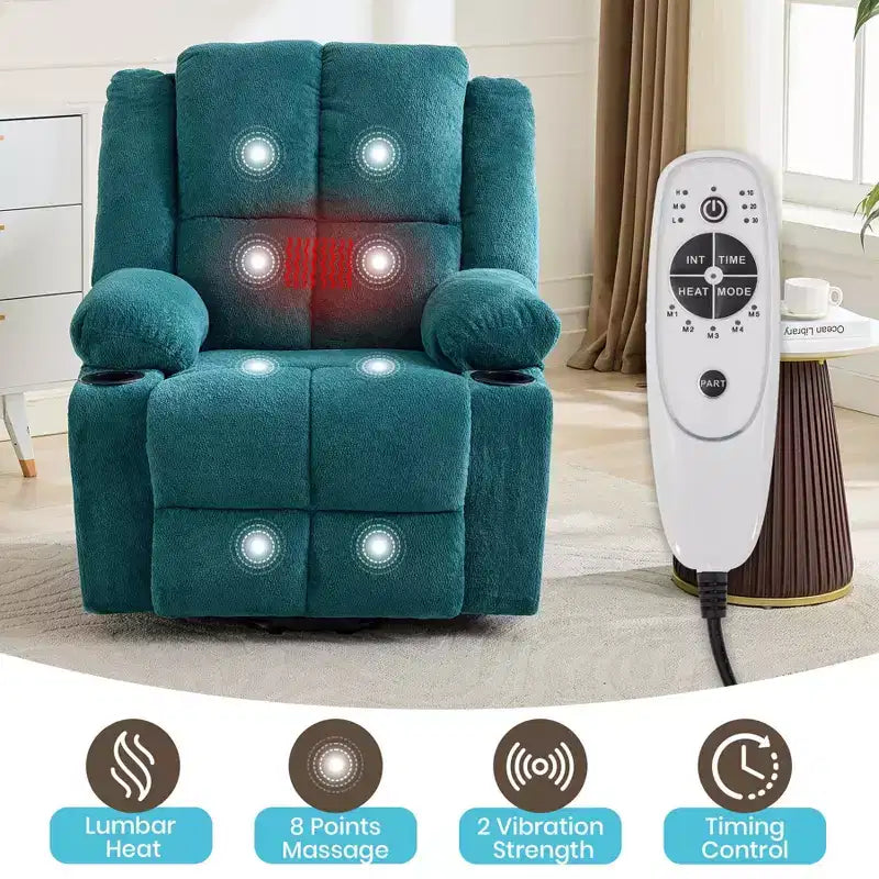 Fauteuil inclinable releveur avec massage, fauteuil inclinable électrique grand format à plat 155° pour personnes âgées, aide à la position debout avec 2 porte-gobelets, fauteuil de salon