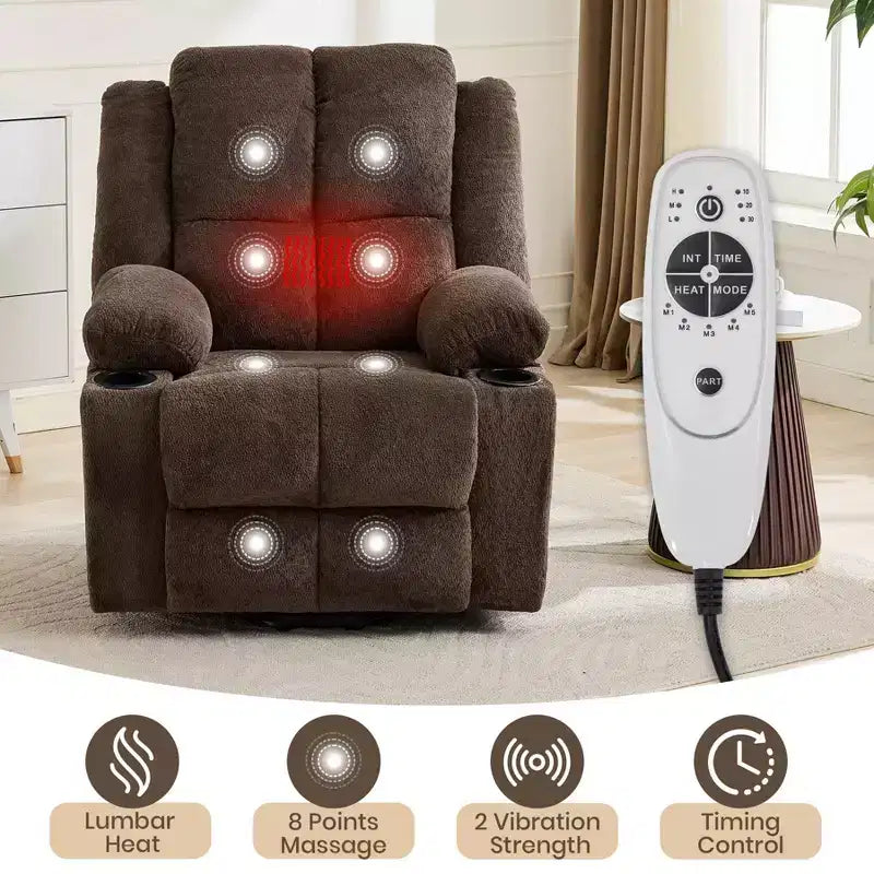 Fauteuil inclinable releveur avec massage, fauteuil inclinable électrique grand format à plat 155° pour personnes âgées, aide à la position debout avec 2 porte-gobelets, fauteuil de salon