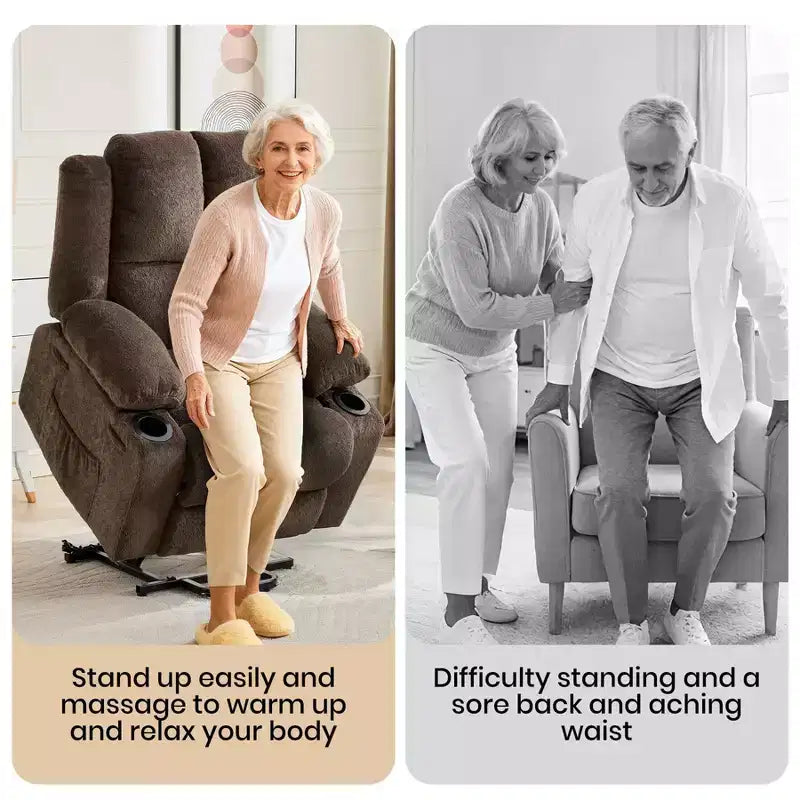 Fauteuil inclinable releveur avec massage, fauteuil inclinable électrique grand format à plat 155° pour personnes âgées, aide à la position debout avec 2 porte-gobelets, fauteuil de salon