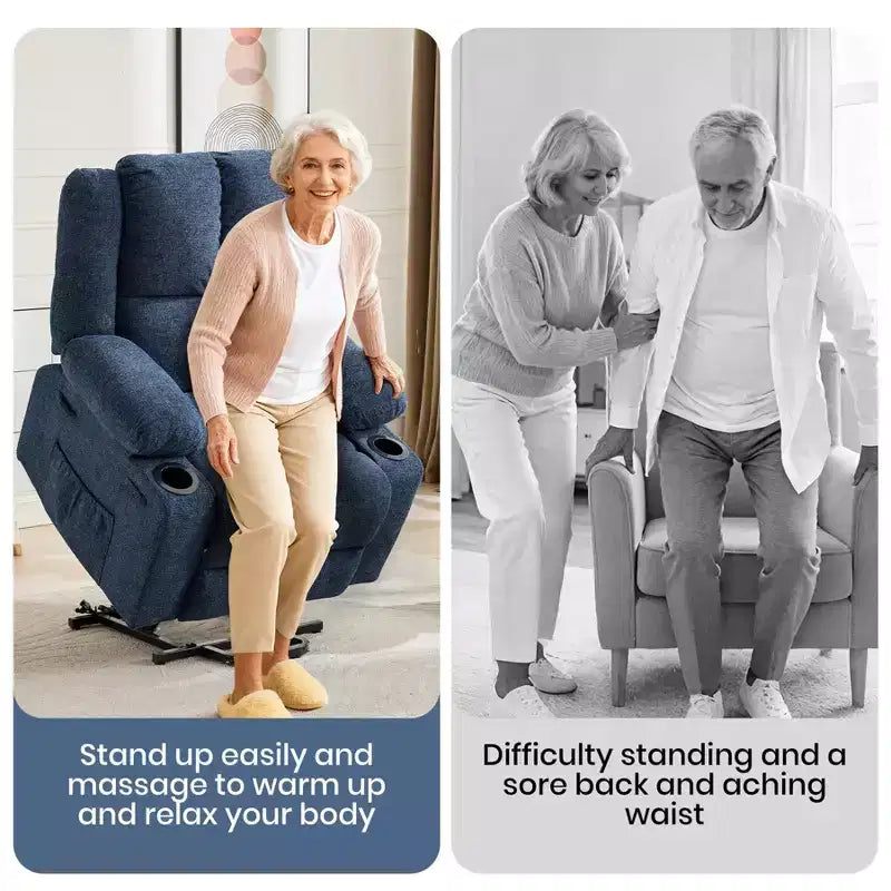 Fauteuil inclinable releveur avec massage, fauteuil inclinable électrique grand format à plat 155° pour personnes âgées, aide à la position debout avec 2 porte-gobelets, fauteuil de salon