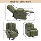 Fauteuil inclinable releveur avec massage, fauteuil inclinable électrique grand format à plat 155° pour personnes âgées, aide à la position debout avec 2 porte-gobelets, fauteuil de salon