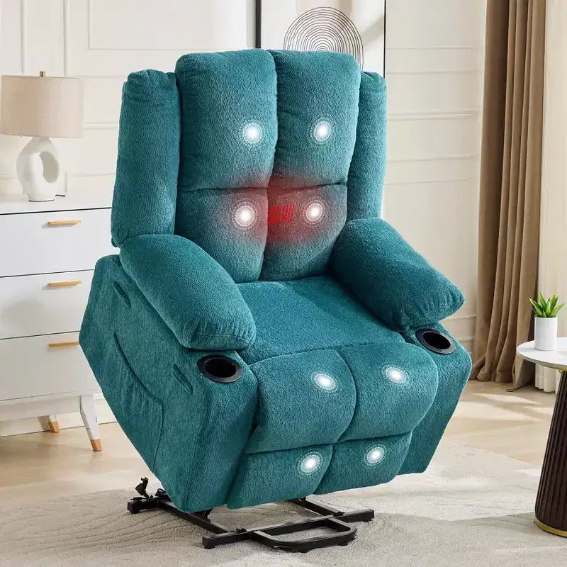 Fauteuil inclinable releveur avec massage, fauteuil inclinable électrique grand format à plat 155° pour personnes âgées, aide à la position debout avec 2 porte-gobelets, fauteuil de salon