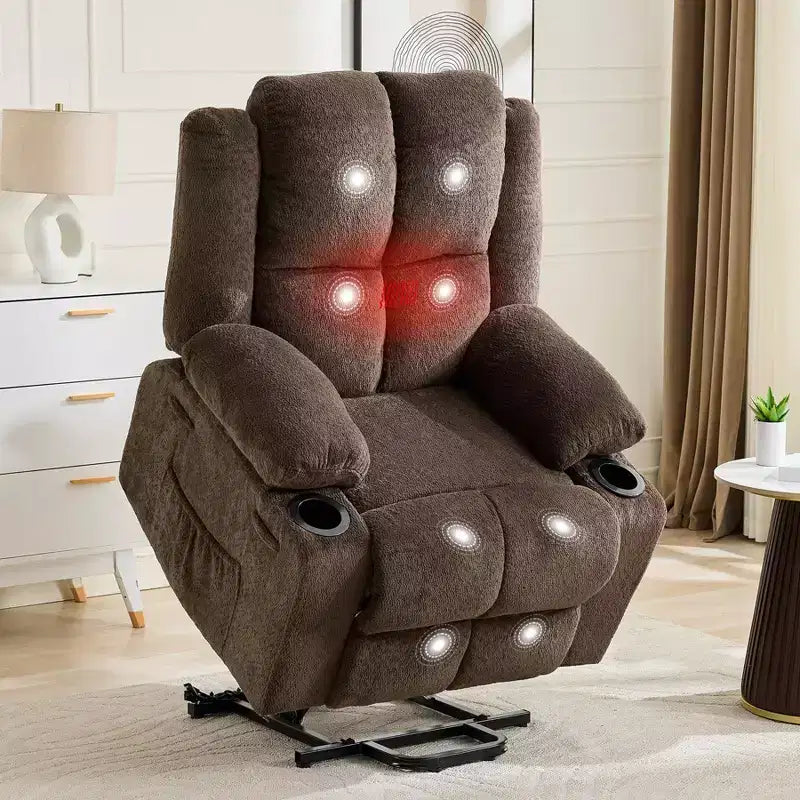 Fauteuil inclinable releveur avec massage, fauteuil inclinable électrique grand format à plat 155° pour personnes âgées, aide à la position debout avec 2 porte-gobelets, fauteuil de salon