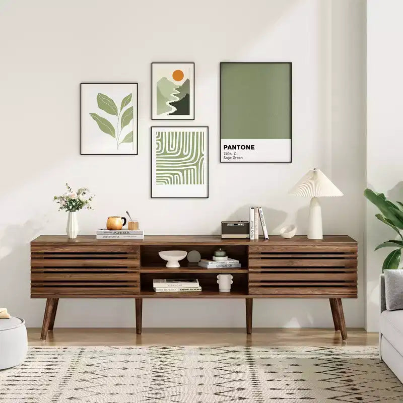 JVNOXK Meuble TV moderne d'inspiration médiévale, adapté aux téléviseurs de moins de 70 pouces, avec compartiments de rangement Meuble TV effet bois, pour le salon