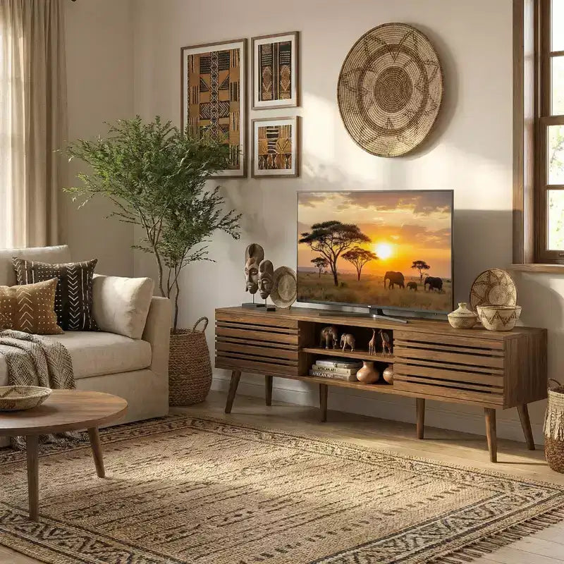 JVNOXK Meuble TV moderne d'inspiration médiévale, adapté aux téléviseurs de moins de 70 pouces, avec compartiments de rangement Meuble TV effet bois, pour le salon
