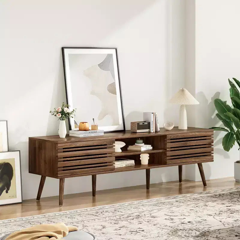JVNOXK Meuble TV moderne d'inspiration médiévale, adapté aux téléviseurs de moins de 70 pouces, avec compartiments de rangement Meuble TV effet bois, pour le salon